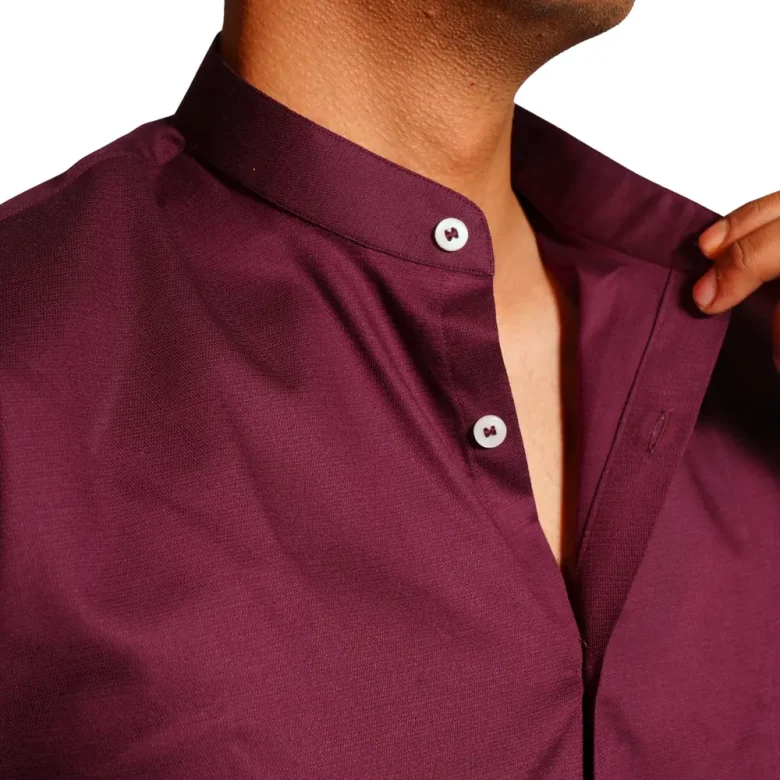 Essentials | WINE Enriched Cotton MANDARIN Coller Shirt - Image 2