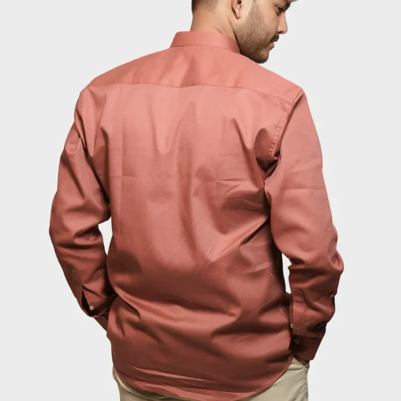 Essentials | RUST  Enriched Cotton MANDARIN COLLER Shirt - Image 3