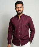 essentials | wine enriched cotton mandarin coller shirt