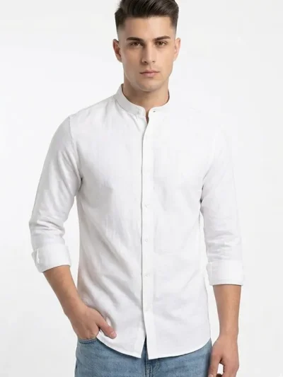 Essentials | WHITE  MANDARIN COLLER Shirt