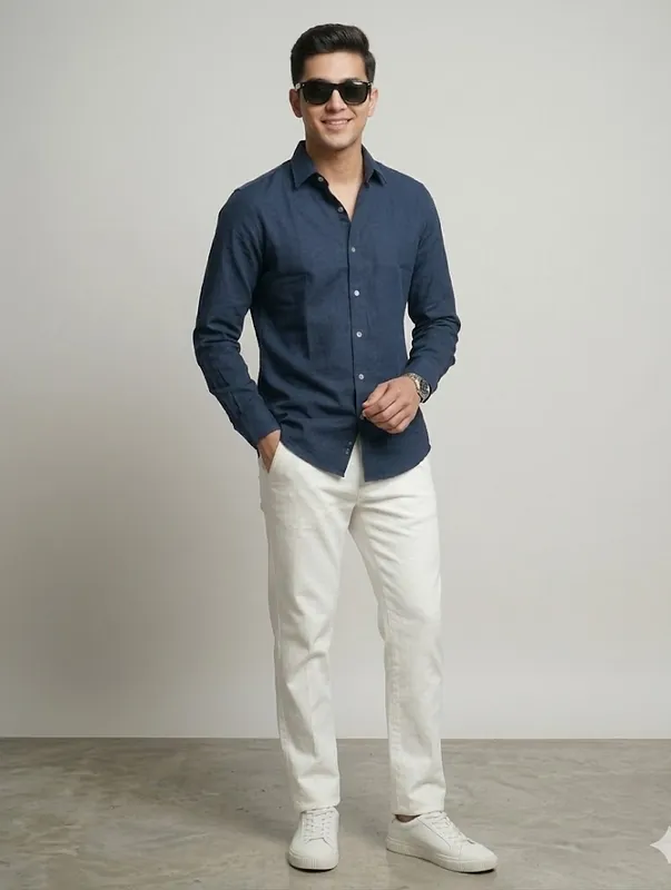 essential_cotton_pehanoge_navy_5 Essentials | OXFORD BLUE Enriched Cotton Shirt - Image 3