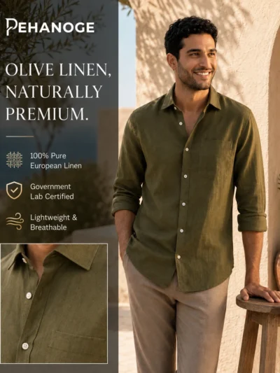 oxy linen™ | olive green 60 lea european linen shirt