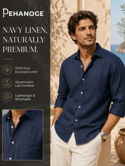 oxy linen™ | navy blue 60 lea european linen shirt
