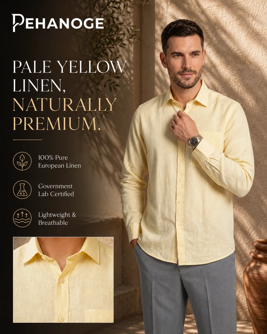 oxy linen™ | sunlight yellow 60 lea european linen shirt oxy linen™ | sunlight yellow 60 lea european linen shirt