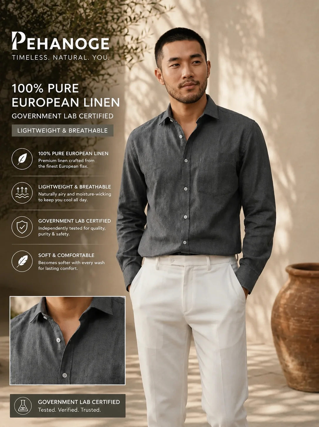 oxy linen™ | charcoal grey 60 lea european linen shirt oxy linen™ | charcoal grey 60 lea european linen shirt
