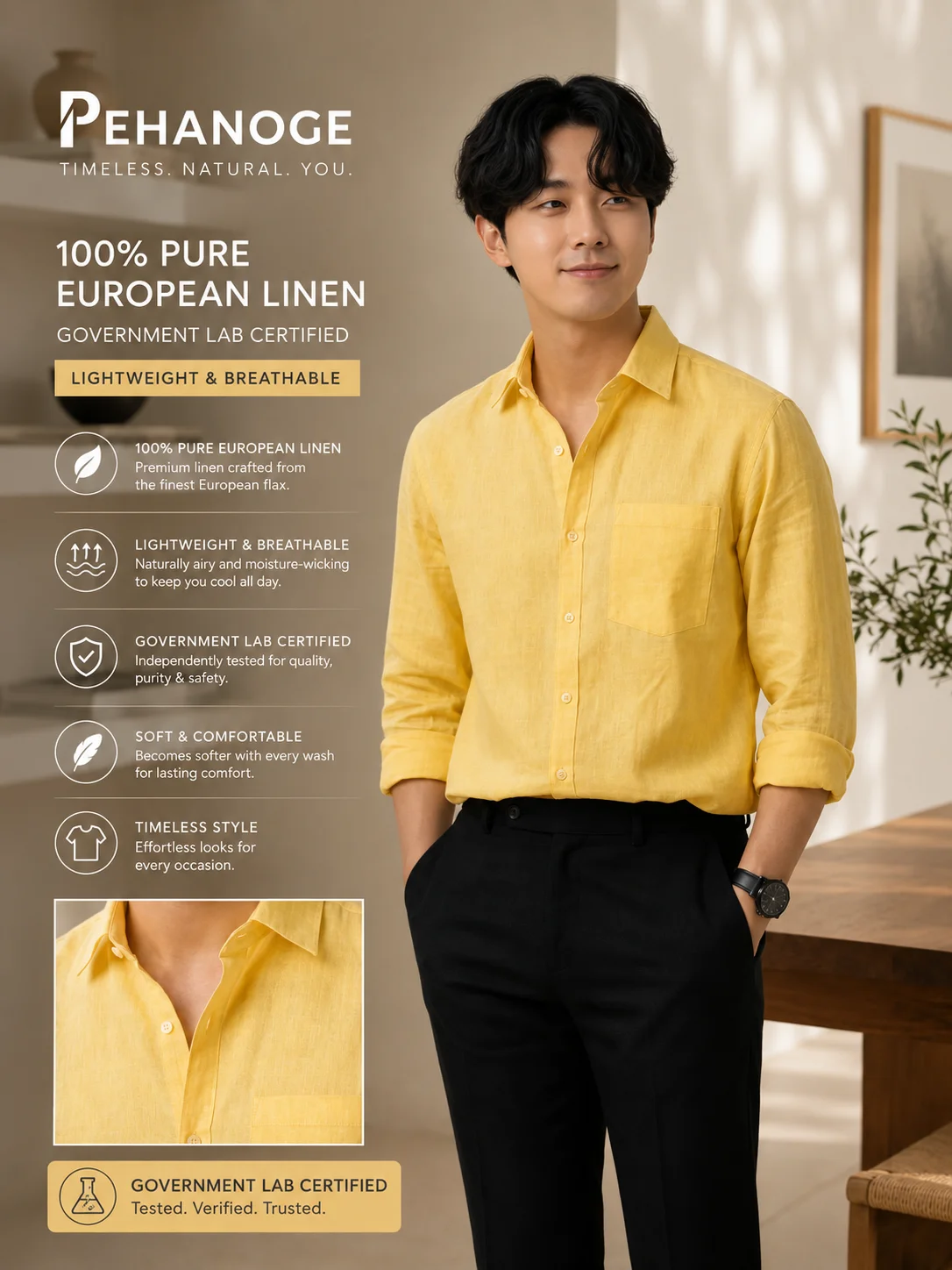 oxy linen™ | lemon yellow 60 lea european linen shirt