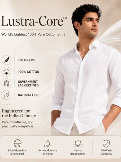 lustra core™ | world's lightest 100% pure cotton shirt | government lab certified.