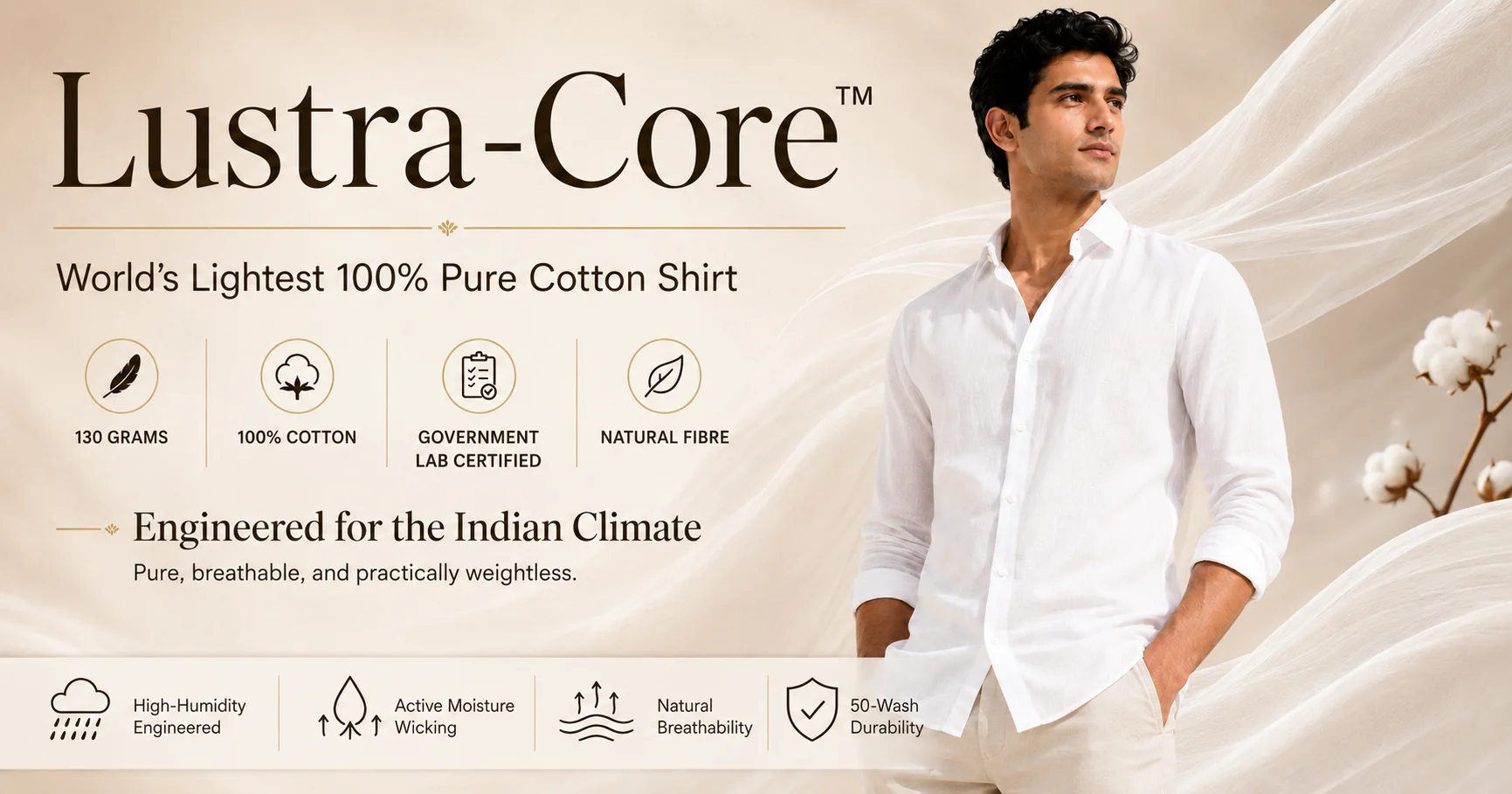 The World's Lightest Cotton Shirt by Pehanoge lustra core™ | world's lightest 100% pure cotton shirt | government lab certified.