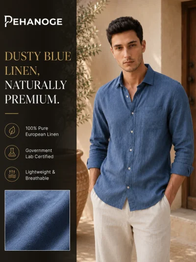 oxy linen™ | office blue 60 lea european linen shirt