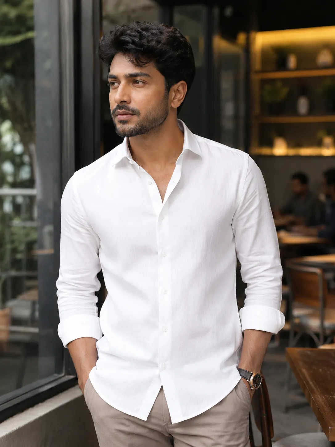 Customer wearing Pehanoge Giza-Silk™ shirt at the office