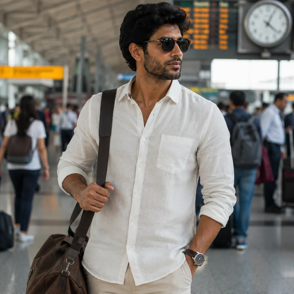 Customer travelling in Pehanoge Oxy-Linen™ shirt